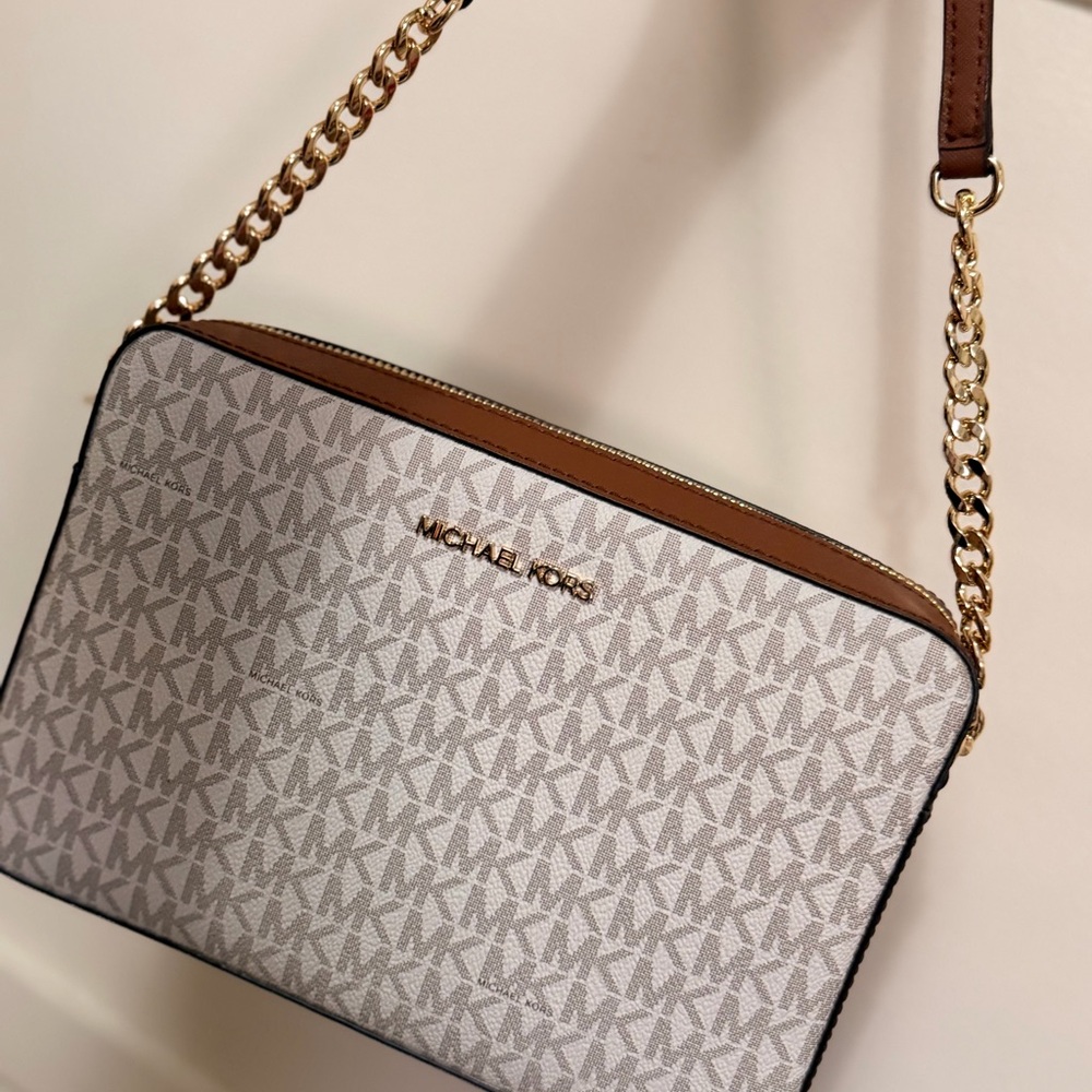 Michael Kors Cream and Tan Crossbody Bag